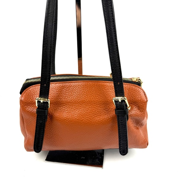 Valentina Italian Handbag Brown Orange Leather Shoulder Bag NO Long Strap - Picture 5 of 13